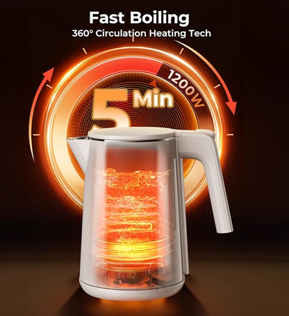 Electric Kettle, 1.0L 1200W Fast Heat with Auto Shut-Off, Boil-Dry Proof, 7 Temperature Control Teapot, Double Wall Stainless Steel Water Boiler Heater, 4H Keep Warm, Cool Touch Tea Pot, White