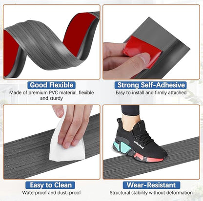 Vinyl Door Threshold Flooring Transition Strip Self Adhesive Carpet Edging Strip for Laminate Doorway Edge Threshold from 2/5" to 3/5" (Dark Gray Wood Grain, 10 Ft)