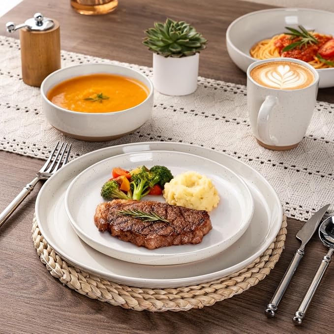 AmorArc Dinnerware Sets for 4, 12 Pieces Ceramic Plates and Bowls Set | Scratch