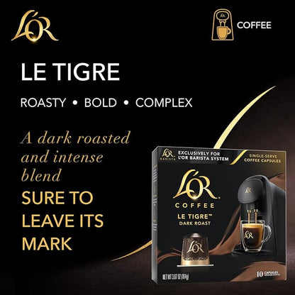 L'OR Coffee Pods, 50 Count Le Tigre Dark Roast Blend, Single-Serve Aluminum Coffee Capsules Compatible with the L'OR BARISTA System & *Nespresso Original Machines, 50 Count (Pack of 5)