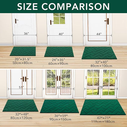 hicorfe Front Door Mat Outside Entrance,36"x59" Absorbent Muddy Dirt Resist Welcome Door Mats Outdoor Indoor,Stain and Fade Resistant,Non Slip Backing Entry Mat Doormat for Entryway(Evergreen)