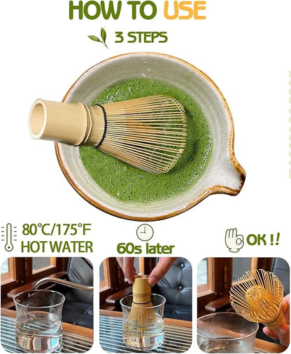 Matcha Whisk, Matcha Whisk Set Matcha Bamboo Whisk for Matcha Powder Handcrafted Organic Traditional Japanese Chasen, 100-Prong Matcha Stirrer Wisk Mixer Brush for Authentic Tea Preparation