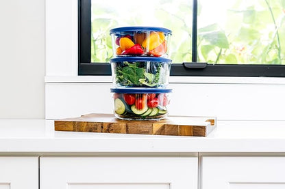 DURA LIVING 6-Piece Glass Food Storage Containers Set (3 Containers + 3 BPA-Free Lids) | 4-Cup, Leakproof | Microwave, Freezer, Oven & Dishwasher Safe | Ideal for Meal Prep & Pantry Organization