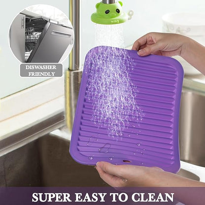 Silicone Trivet for Hot Dishes, 2 Pack Purple Heat Resistant Silicone Hot Pads Pot Holders for Kitchen Counter Non-Slip Trivets for Hot Pots and Pans, 9'' x 12'' Large Dish Drying Mat & Spoon Rest