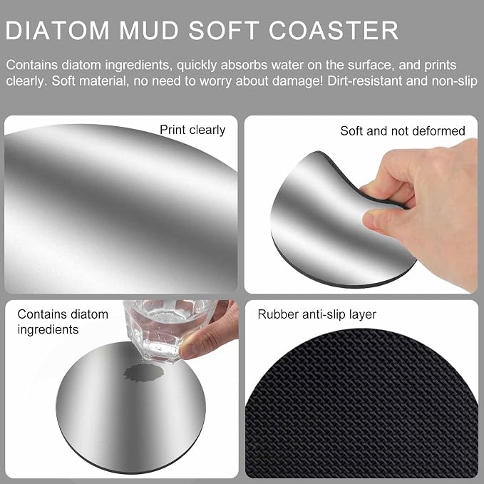 Ombre Dark Grey Coasters Set of 4, Modern Minimalist Geometric Gradient Soft