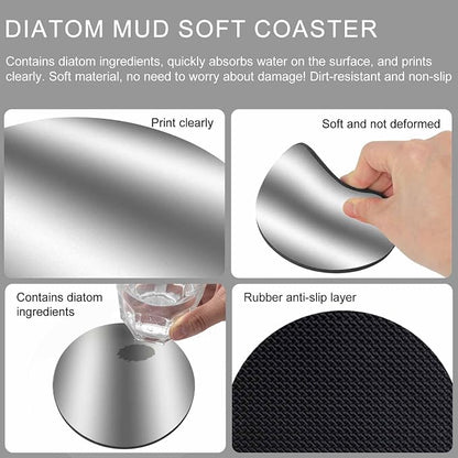 Ombre Dark Grey Coasters Set of 4, Modern Minimalist Geometric Gradient Soft