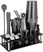 Cocktail Shaker Set, 23-Piece Boston Stainless Steel Bartender Kit with Acrylic Stand & Cocktail Recipes Booklet, Professional Bar Tools for Drink Mixing, Home, Bar, Party - Black