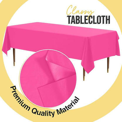 Exquisite 66% Thicker Premium Plastic Table Cloth Rectangle Table Cover 0.5 Mil 12 Pack Cerise Table Cloth 54 Inch x 108 Inch Disposable Tablecloth Won't Tear Easily Like Cheap Thin Brands