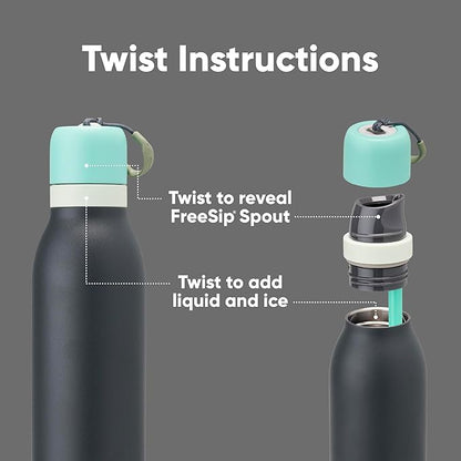 Owala FreeSip Twist Insulated Stainless Steel Water Bottle with Straw for Sports and Travel, BPA-Free, 18-oz, Blue/Grey (Foggy Tide)