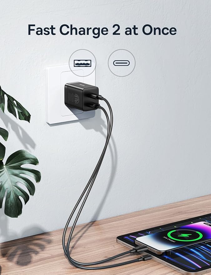 Baseus 30W Dual Port USB C PD Charger Block, Foldable PPS GaN Fast Charger Power Adapter for iPhone 17/16/15 Pro Max/14 Pro/13, Galaxy S24 Ultra/S23, Google Pixel 6, iPad, Black