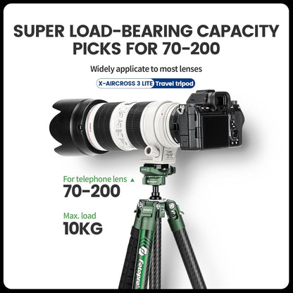 Fotopro Carbon Fiber Tripod 51 Inch 360 Degree Ball Head Quick Release Plate Lightweight Camera Tripod for Travel Tripod Folded Height Only 13.9",Max Loads up to 17.6lbs,Green
