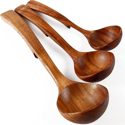 Wooden Spoons for Cooking, 3Pcs Wooden Ladle for Soup, Non-Stick Wooden Spoon, Natural Teak Wood Cooking Spoons, Kitchen Utensils set