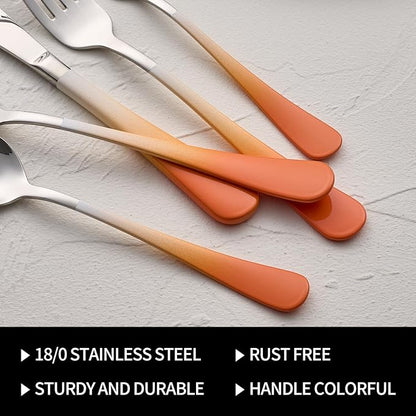 20-Pieces Color Silverware Sets for 4,Orange and white Handle Stainless Steel Cutlery Set, Include Forks Spoons and Knives Set, Dishwasher Safe Utensil Sets for Home Restaurant