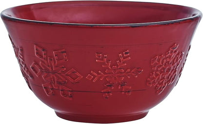 Pfaltzgraff Trellis Snowflakes 12 Piece Dinnerware Set, Service For 4, Red