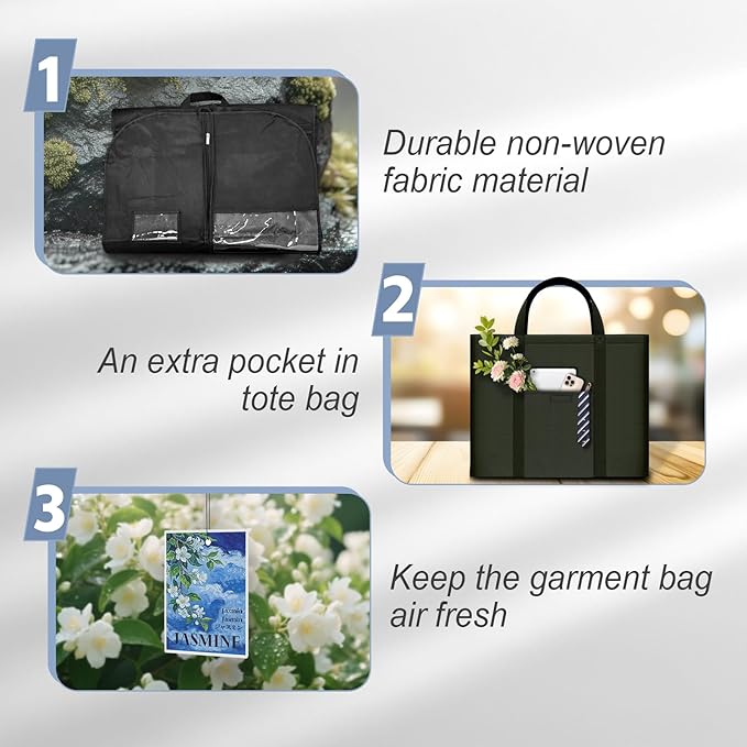 Heavy Duty Clothing Storage Garment Bag, Large Zippered Garment Bags for Hanging Clothes, Breathable Travel Garment Bags for Long Dresses and Suits, Hanging Garment Bags for Closet Storage 43 inches