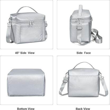 NOL Natural Organic Lifestyle Insulated Lunch Bags for Women Cooler Bag Lightweight Nylon Waterproof Lunch Box For Work (Silver, Medium(normal))