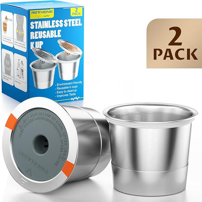 RETHONE Reusable K Cups Coffee Filter, Stainless Steel K Cup Reusable Coffee Pods Filters for Keurig 1.0 & 2.0 Coffee Makers BPA-Free Refillable Coffee Filters (2 Packs)