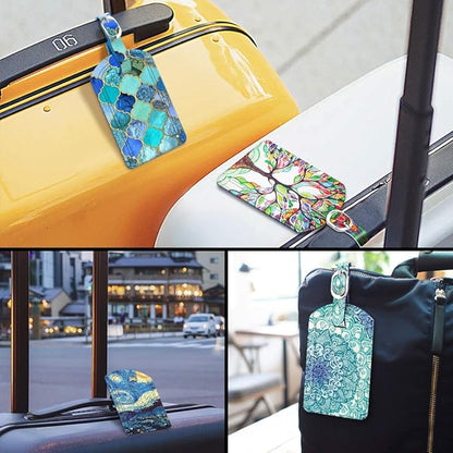 FINTIE 2 Pack Luggage Tags, Leather Name ID Labels with Privacy Cover for Travel Bag Suitcase, Theme - Cool Jade