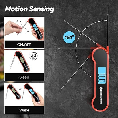 0.5 Sec Instant Read Meat Thermometer Digital with ±0.5℉ Precision, Food Thermometer for Cooking Kitchen Gadgets, Oven Grill Candy BBQ Essentials Accessories, Gifts for Him Dad Men Birthday, Red