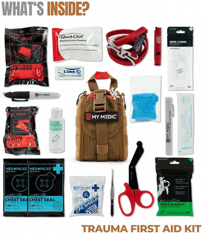MY MEDIC TFAK Trauma First Aid Kit - Emergency Medical Rescue Gear Bag & Tactical Survival Supplies for Hunting, Hiking, Camping, The Gun Range or Car - Coyote