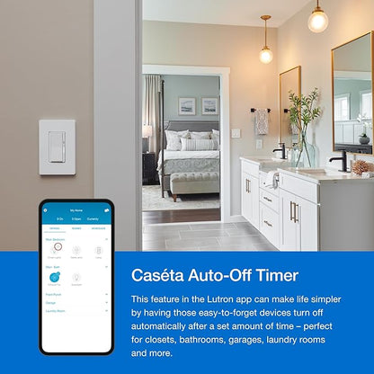 Lutron Diva Smart Dimmer Light Switch with Wallplate for Caseta Lighting (Lutron Smart Hub Required), for LED Lights, 150W, Single-Pole/3-Way, No Neutral, White (DVRFW-6L-WH-A)