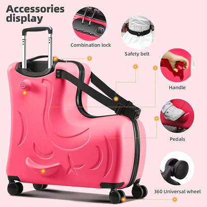 N-A Kids Ride On Suitcase with Wheels, Scooter Luggage for Toddlers Travel, Durable Children's Suitcase for Boys & Girls Ages 2-14 Years
