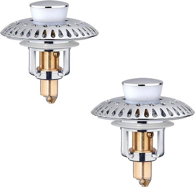 Bathroom Sink Stopper for 1.06"-1.65" Drain Holes, 2 in 1 Bath Sink Drain Strainer Stopper, Pop Up Drain Cover Plug with Hair Catcher, Stainless Steel (Chrome Silver-2p)