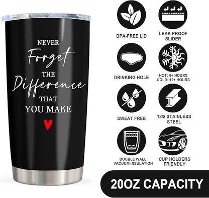 Christmas Thank You Gifts for Women/Men, Teacher/Employee Appreciation Gifts, Retirement Gift for Woman, Farewell Gift for Coworkers, Never Forget The Difference You Make Tumbler 20oz