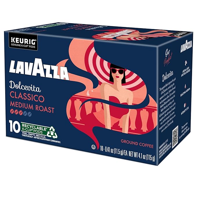 Lavazza Dolcevita Classico, Single-Serve Keurig K-Cup Pods, Medium Roast Coffee, 60-Count Box (6 Packs of 10)