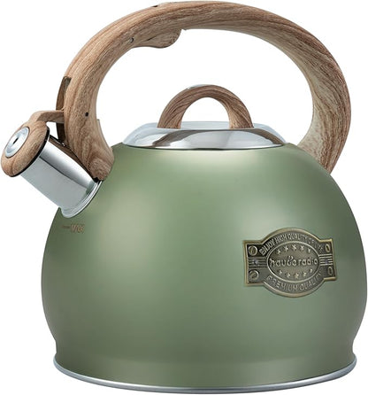 Tea Kettle Stovetop, 2.7 Quart Stove Top Whistling Tea Kettle, Teapot Kettles with Food Grade Stainless Steel and Wood Pattern Handle, Suitable for All Heat Sources