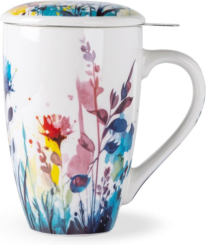 AmorArc Porcelain Tea Mug with Infuser and Lid, 18 Oz Tea Cup with Handle for Loose Leaf Tea, Gift for Tea Lovers of Men and Women