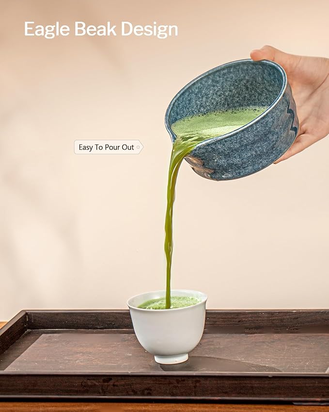 Artisan Matcha Whisk Set - 8 Pcs Premium Matcha Set with Bowl (Chawan), Bamboo Whisk & Tools | Matcha Kit for Making Breakfast/Latte | Gift for Matcha Lovers (Gem Blue)
