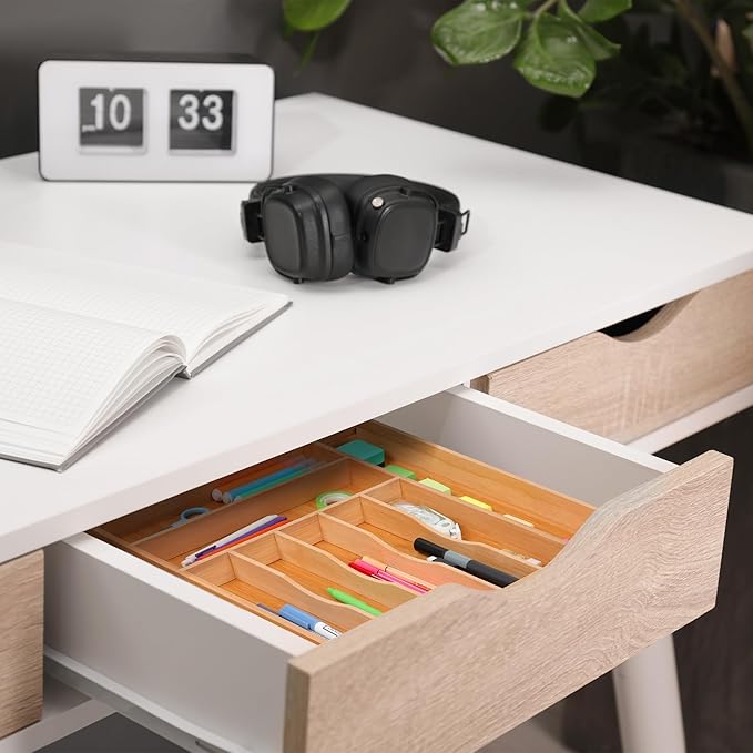 Large Premium Bamboo Silverware Organizer - Expandable Drawer Organizer & Utensil Organizer - 17"x19.7" Cutlery Tray with Dividers for Kitchen Utensils and Flatware (7-9 Slots) (Natural)