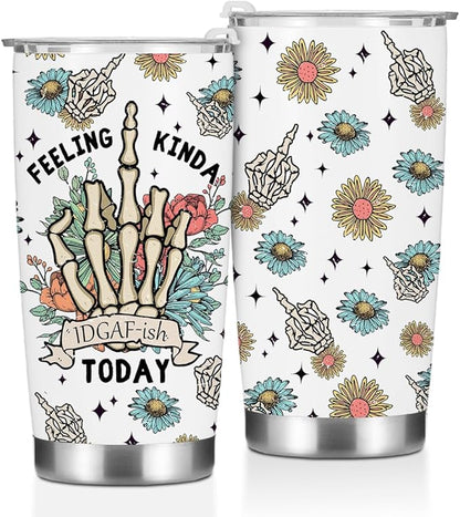 Funny Inspirational Gifts for Women Men Tumbler, Positive Western Skull Decor Gifts for Girl Friend Birthday Christmas, Coffee Mug Stainless Steel Vacuum Insulated Double Wall Travel Cup, 20oz