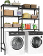 U15 Over Washer and Dryer Storage Shelves, Laundry Above Washer Dryer Storage Rack Space Saver, 6-Tier Wire Shelf with 4 Hooks for Organization, 63.4"W x 17.3"D x 76.4"H, Holds 568lbs, Black