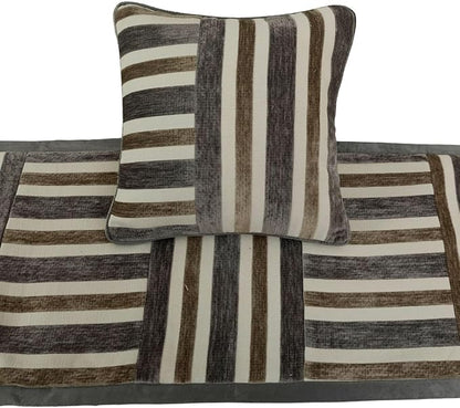 The HomeCentric King/Queen/Twin Beige & Grey Designer King 90"x18" Bed Runner with 2 Pillow Cover, Patchwork Bed Scarf on Velvet Fabric - Striation