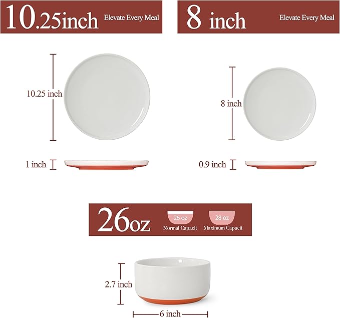 6 Piece Dinnerware Sets for 2, Dual Glaze Stoneware Plates and Bowls Set, Microwave and Dishwasher Safe, Stardust Glaze White