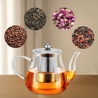 Glass Teapot 14oz/400ml with Removable Infuser, Borosilicate Clear Tea Kettle, Stovetop Safe Tea Kettle Blooming Loose Leaf Teapots, for Camping, Travel