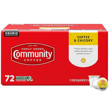 Community Coffee Coffee & Chicory 72 Count Coffee Pods, Medium-Dark Roast, Compatible with Keurig 2.0 K Cup Brewers, 72 Count (Pack of 1)