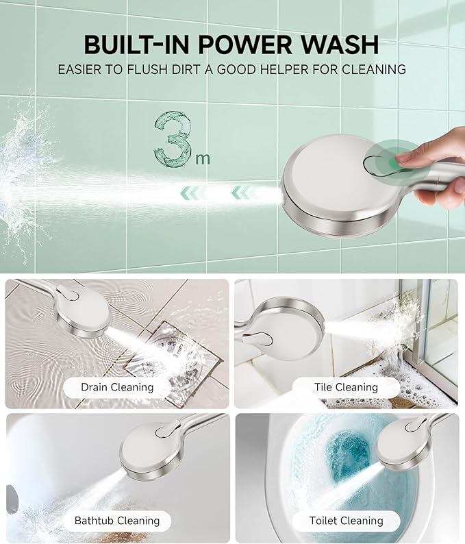 SunCleanse Filtered Shower Head with Handheld,9-Spray Setting Detachable Shower Head with 4 Filters for Hard Water - Filter Chlorine, Improve Skin and Hair Texture (4 Filters, Brushed Nickel)