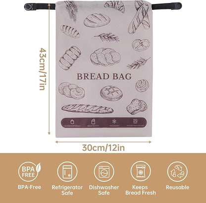 NiHome 2PCS Reusable Bread Storage Zipper Bags for Homemade Bread, 17"x12" Large Capacity Bags, Freezer Storage Zipper Bag, Double-Layer Protection with Waterproof & Oil-Resistant Lining