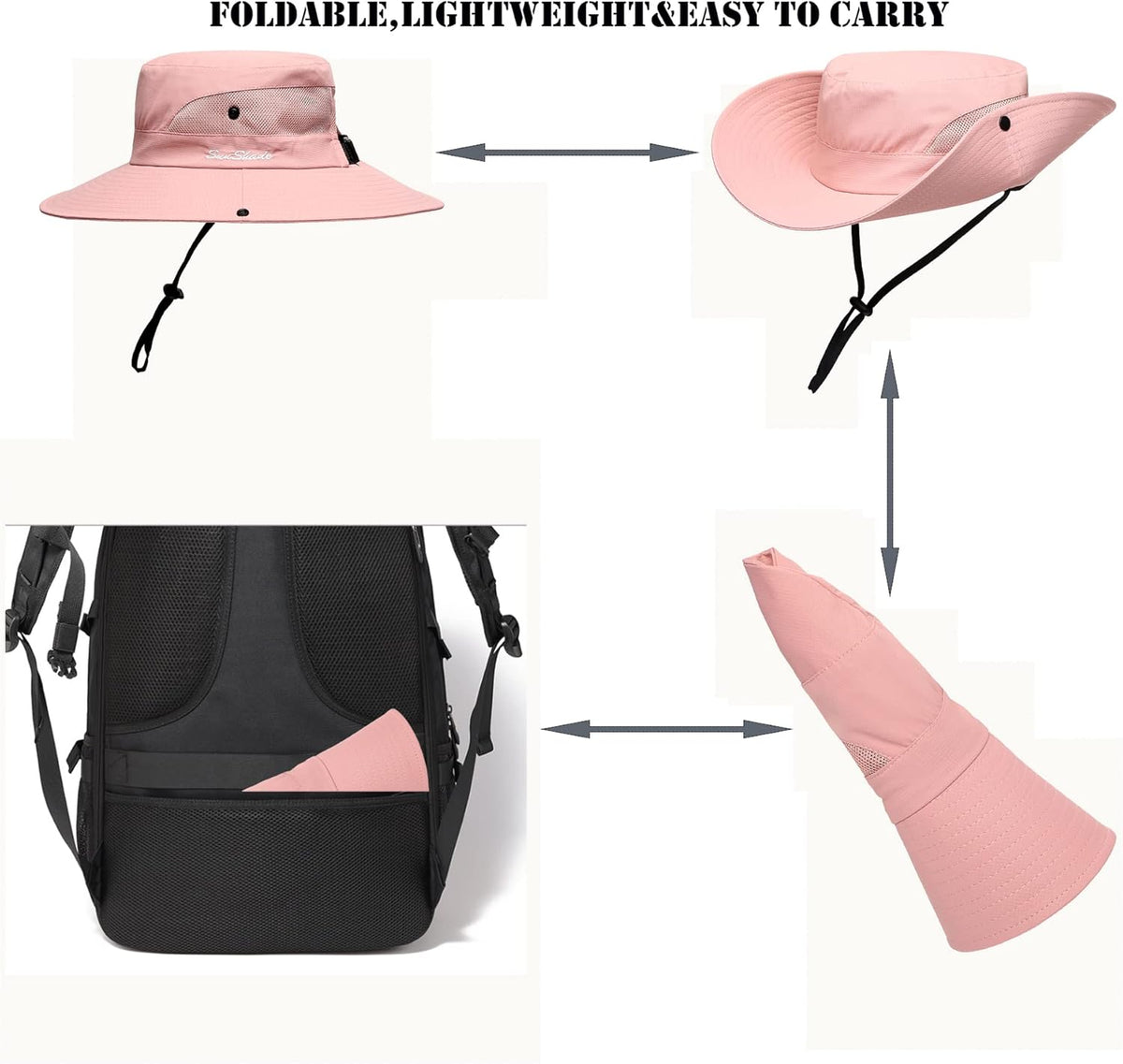 Womens Summer Sun Hat Beach Hat Wide Brim Outdoor UV Protection Hat Foldable Cool Mesh Ponytail Bucket Hat