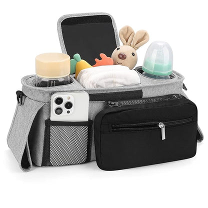 Accmor Universal Stroller Organizer with Insulated Cup Holder Detachable Phone Bag and Shoulder Strap,Stroller Bag Caddy Organizer Fits for Uppababy, Baby Jogger, Britax Strollers