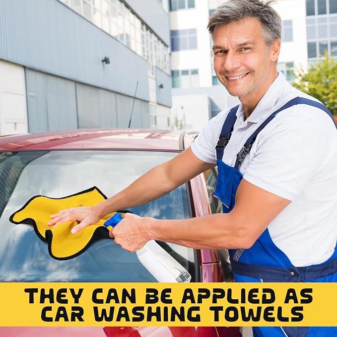 Tallew 50 Pcs Microfiber Towels 16 Inch x 16 Inch Microfiber Cloth Car Drying Towels for Cars Washing Polishing Office Windows Cleaning Household Supplies (Yellow)