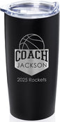 Lifetime Creations Personalized Basketball Coach Tumbler: Custom Basketball Coach Gift, Coaches Coffee Travel Mug from Team, Insulated Engraved Stainless Steel 20 Ounce Cup (Matte Black)