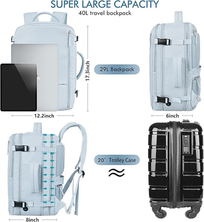 Beraliy Large Travel Backpack Women, Airline Approved Backpack, Carry On luggage, 17 inch Laptop Backpack, Waterproof Business Hiking Bag, Light-blue