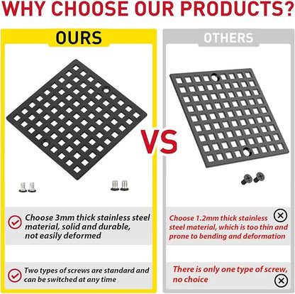 4" Shower Drain Cover - Square Floor Drain Cover Replacement - Hair Catcher/Drain Strainer for Bathrooms, Showers, and Sinks - SUS304 Stainless Steel & Matte Black