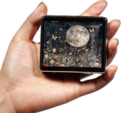 Cute and Portable Metal Pill Organizer – 8 Compartments, Elegant Chrome Finish, Ideal for Travel and Daily Use (Moonlit Garden)