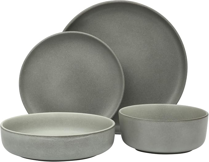Gibson Elite Pasco 16 Piece Plates and Bowls Double Bowl Reactive Glaze Dishes