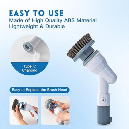 Electric Spin Scrubber,Wire Brush,Waterproof Spin Scrubber with Long Handle, Powerful Motor Cordless Cleaning Brush, Grill Cleaning Brush with Multiple Heads for Sink, Stove, Cabinets, and Kitchen
